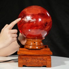 QUẢ CẦU ĐÁ OBSIDIAN ĐỎ 5,35KG - 16,6CM + ĐẾ ĐÈN XOAY