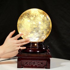 QUẢ CẦU OBSIDIAN VÀNG 8,12KG - 19,2CM + ĐẾ ĐÈN XOAY