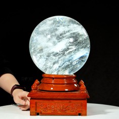 QUẢ CẦU OBSIDIAN TRẮNG 15,88KG - 24CM + ĐẾ ĐÈN XOAY