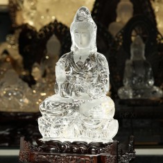 TƯỢNG QUAN ÂM BỒ TÁT THẠCH ANH TRẮNG 2,46KG - 48,5CM