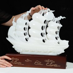 THUYỀN BUỒM - THUẬN BUỒM XUÔI GIÓ NGỌC ONYX TRẮNG 40CM (MẪU 3)