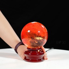 QUẢ CẦU ĐÁ OBSIDIAN ĐỎ 1,35KG - 10,6CM + ĐẾ ĐÈN