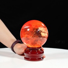 QUẢ CẦU ĐÁ OBSIDIAN ĐỎ 1,56KG - 11,2CM + ĐẾ ĐÈN