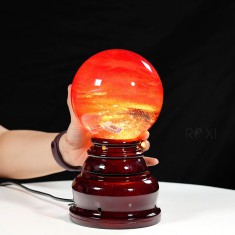 QUẢ CẦU ĐÁ OBSIDIAN ĐỎ 2,44KG - 12,8CM + ĐẾ ĐÈN XOAY