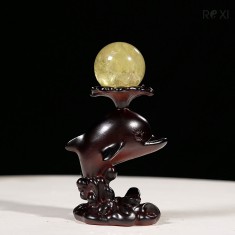 QUẢ CẦU THẠCH ANH VÀNG SIZE NHỎ (~3,5CM) + ĐẾ CÁ HEO