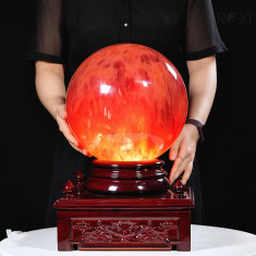 QUẢ CẦU OBSIDIAN ĐỎ 22,7KG - 27CM + ĐẾ ĐÈN XOAY TỰ ĐỘNG