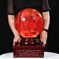 QUẢ CẦU OBSIDIAN ĐỎ 26,6KG - 28,4CM + ĐẾ ĐÈN XOAY TỰ ĐỘNG
