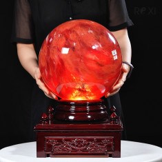 QUẢ CẦU OBSIDIAN ĐỎ 28,7KG - 29CM + ĐẾ ĐÈN XOAY TỰ ĐỘNG