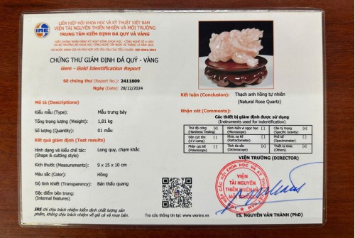 LONG QUY THẠCH ANH HỒNG 1,81KG - 15CM