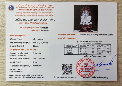 TƯỢNG VĂN THÙ BỒ TÁT THẠCH ANH TRẮNG VIP 4,88KG (NGUYÊN ĐÁ)