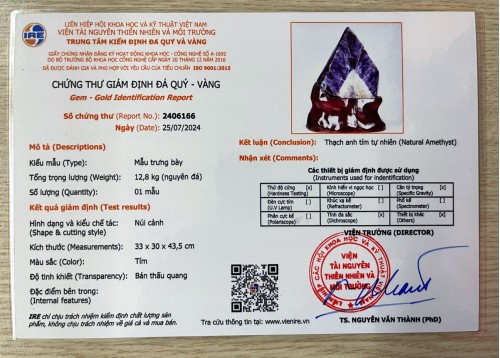 ĐÁ TRẤN THẠCH ANH TÍM 12,8KG NGUYÊN ĐÁ (CAO 43,5CM)