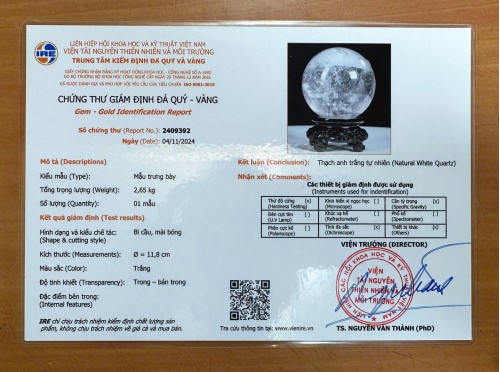 QUẢ CẦU THẠCH ANH TRẮNG 7A 2,65KG - 12,4CM