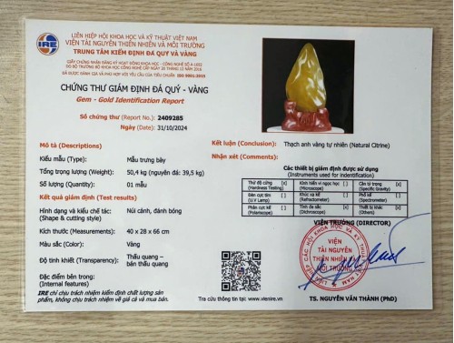 ĐÁ TRẤN THẠCH ANH VÀNG 39,5KG (NGUYÊN ĐÁ) - CAO 56CM