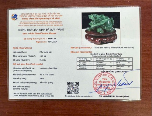 LONG QUY THẠCH ANH XANH 1,71KG