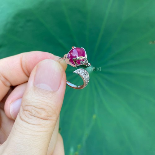 NHẪN HỒ LY VÀNG TRẮNG + MẶT ĐÁ RUBY TỰ NHIÊN