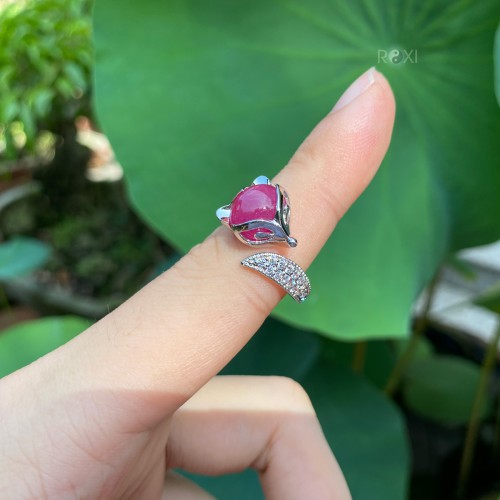 NHẪN HỒ LY VÀNG TRẮNG + MẶT ĐÁ RUBY TỰ NHIÊN