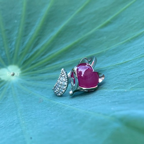 NHẪN HỒ LY VÀNG TRẮNG + MẶT ĐÁ RUBY TỰ NHIÊN