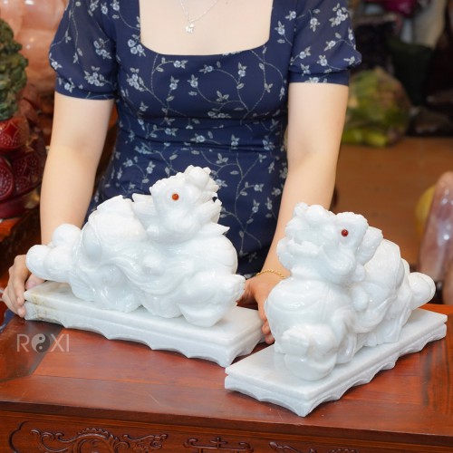 CẶP TỲ HƯU ĐÁ CẨM THẠCH TRẮNG 30CM (KÈM ĐẾ)