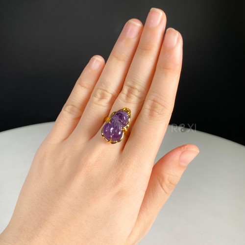 NHẪN TỲ HƯU THẠCH ANH TÍM VÀNG 10K - TH90