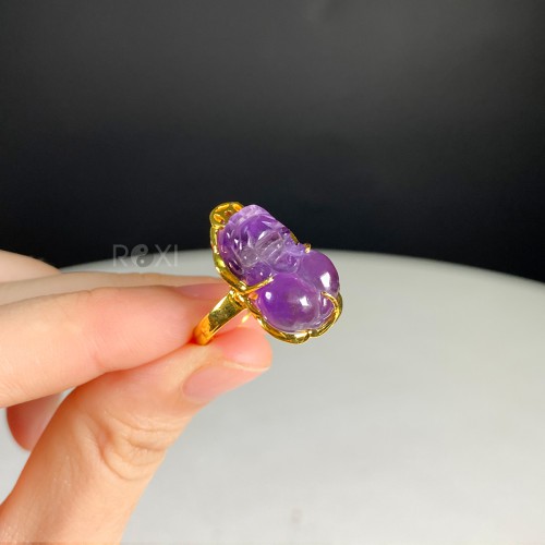 NHẪN TỲ HƯU THẠCH ANH TÍM VÀNG 10K - TH90
