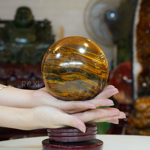 QUẢ CẦU PHONG THỦY ĐÁ MẮT HỔ 2,96KG - 11,6CM
