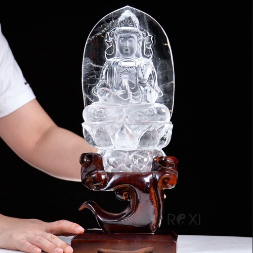 TƯỢNG QUAN ÂM BỒ TÁT THẠCH ANH TRẮNG VIP (2,66KG NGUYÊN ĐÁ - MẪU 2)
