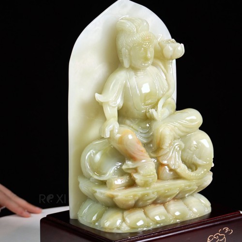 TƯỢNG PHẬT PHỔ HIỀN BỒ TÁT NGỌC ONYX XANH - 36,5CM