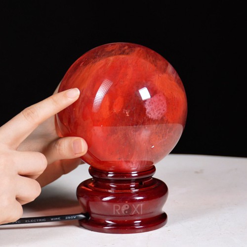 QUẢ CẦU ĐÁ OBSIDIAN ĐỎ 1,75KG - 11,6CM + ĐẾ ĐÈN