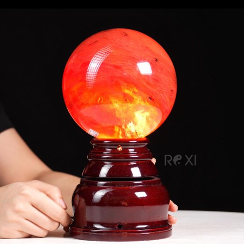 QUẢ CẦU ĐÁ OBSIDIAN ĐỎ 3,16KG - 14CM + ĐẾ ĐÈN XOAY