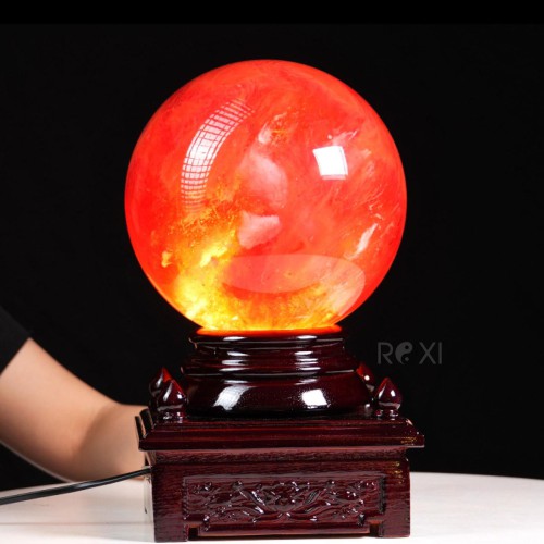 QUẢ CẦU ĐÁ OBSIDIAN ĐỎ 9KG - 19,8CM + ĐẾ ĐÈN XOAY