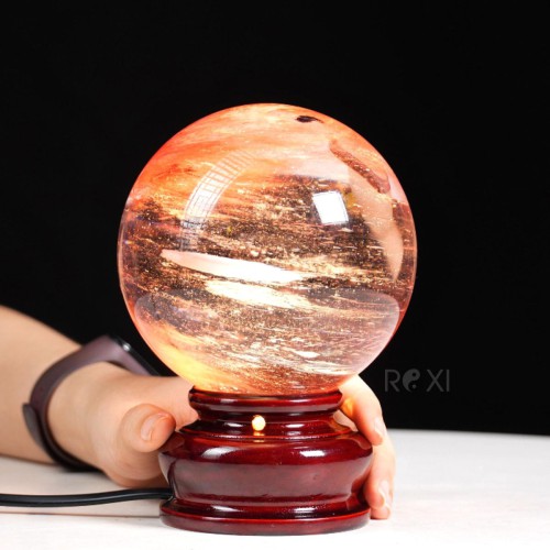 QUẢ CẦU ĐÁ OBSIDIAN ĐỎ 1,7KG - 11,6CM + ĐẾ ĐÈN