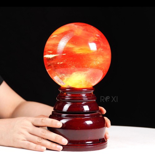 QUẢ CẦU ĐÁ OBSIDIAN ĐỎ 2,8KG - 13,4CM + ĐẾ ĐÈN XOAY