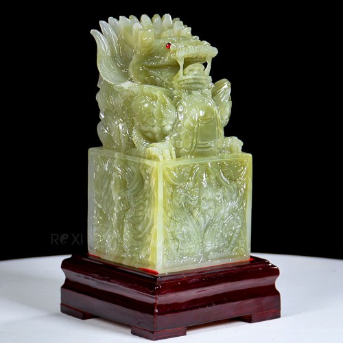 ẤN RỒNG NGỌC ONYX XANH 20CM (CHẠM NỔI TỨ DIỆN)