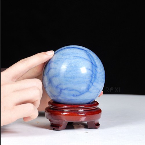 QUẢ CẦU THẠCH ANH XANH BIỂN 0,88KG - 8,6CM