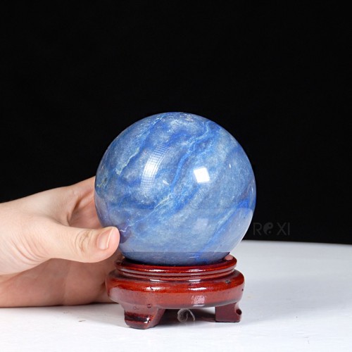 QUẢ CẦU THẠCH ANH XANH BIỂN 1,02KG - 9CM