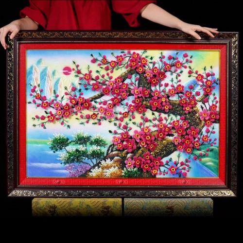 TRANH ĐÁ QUÝ 3D CÀNH ĐÀO TÀI LỘC (106 * 76CM) - TDQHD106M1