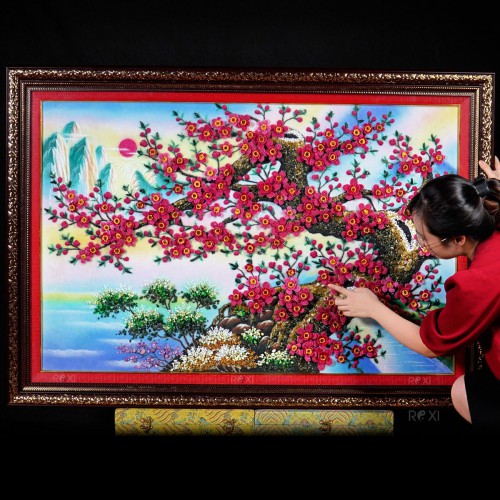 TRANH ĐÁ QUÝ 3D CÀNH ĐÀO TÀI LỘC (1M42 * 1M) - TDQHD142