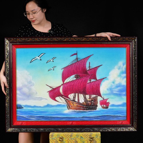 TRANH ĐÁ QUÝ THUẬN BUỒM - THUYỀN BUỒM PHONG THỦY (106*76CM)