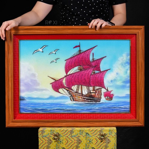 TRANH ĐÁ QUÝ THUẬN BUỒM - THUYỀN BUỒM PHONG THỦY (74*54CM)