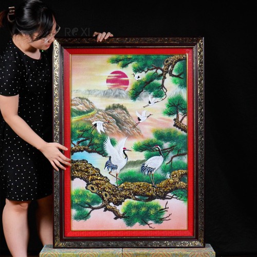 TRANH ĐÁ QUÝ TÙNG HẠC ĐÓN KHÁCH (106 * 76CM) - TDQTH4