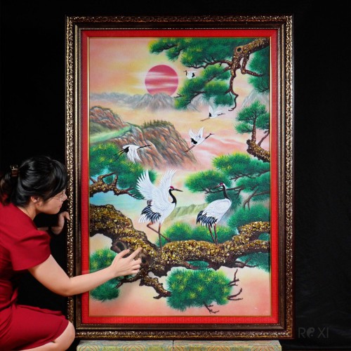 TRANH ĐÁ QUÝ TÙNG HẠC ĐÓN KHÁCH (1,4M * 1M) - TDQTH2