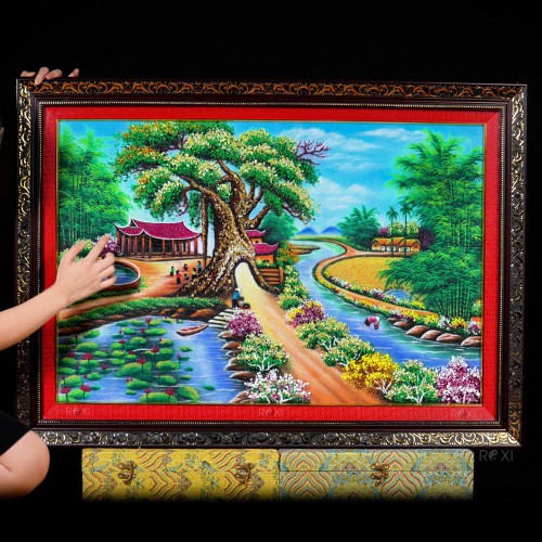 TRANH ĐÁ QUÝ PHONG CẢNH LÀNG QUÊ 106CM *76CM - LQ106M2