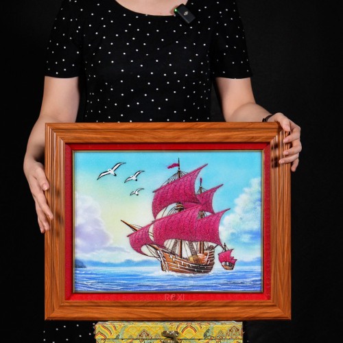 TRANH ĐÁ QUÝ THUẬN BUỒM - THUYỀN BUỒM PHONG THỦY (50*40CM)