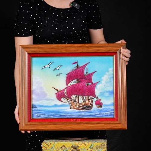 TRANH ĐÁ QUÝ THUẬN BUỒM - THUYỀN BUỒM PHONG THỦY (50*40CM)