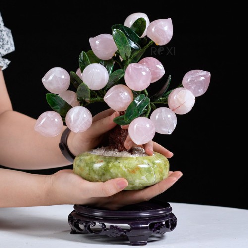 CÂY ĐÀO ĐÁ THẠCH ANH HỒNG 18 QUẢ (CHẬU TRÒN)