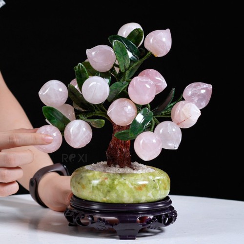 CÂY ĐÀO ĐÁ THẠCH ANH HỒNG 18 QUẢ (CHẬU TRÒN)
