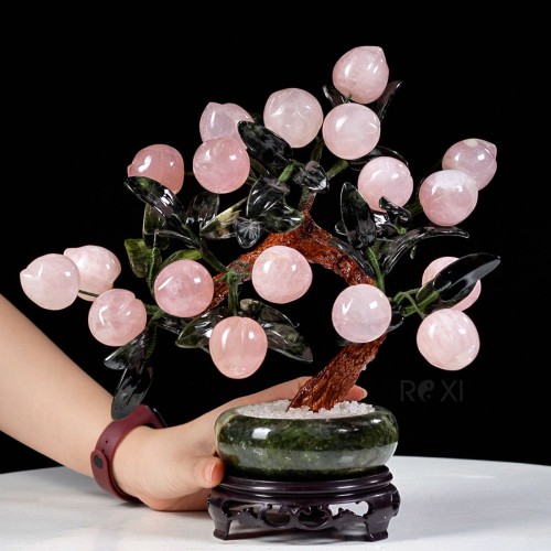 CÂY ĐÀO ĐÁ THẠCH ANH HỒNG 18 QUẢ (CHẬU TRÒN)