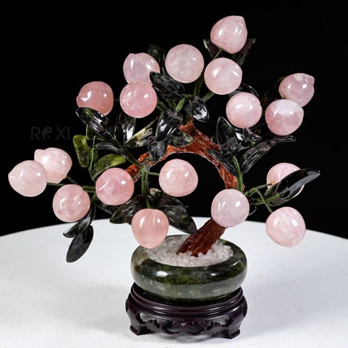 CÂY ĐÀO ĐÁ THẠCH ANH HỒNG 18 QUẢ (CHẬU TRÒN)