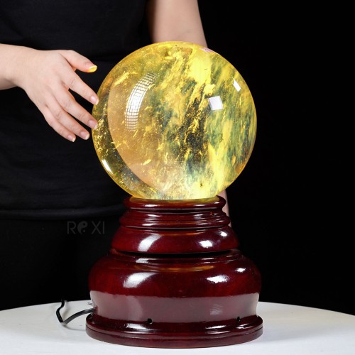 QUẢ CẦU OBSIDIAN VÀNG 11KG - 21CM + ĐẾ ĐÈN XOAY