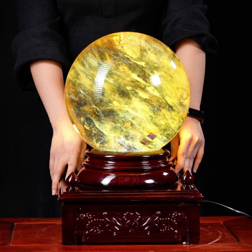 QUẢ CẦU OBSIDIAN VÀNG 20,46KG - 26CM + ĐẾ ĐÈN XOAY